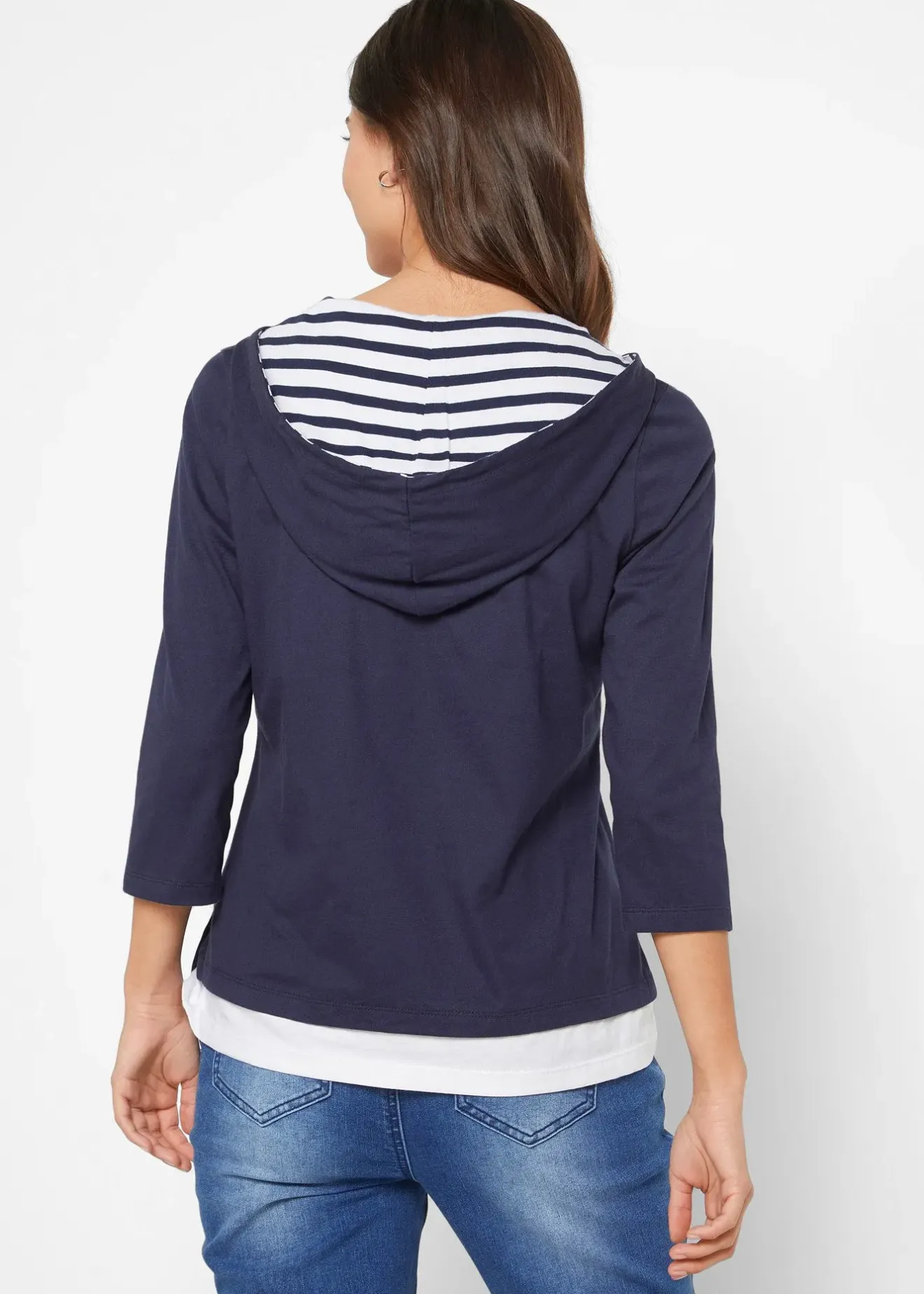 Femme bonprix T-Shirts & Tops|T-shirt à capuche, manches 3/4, 100% coton