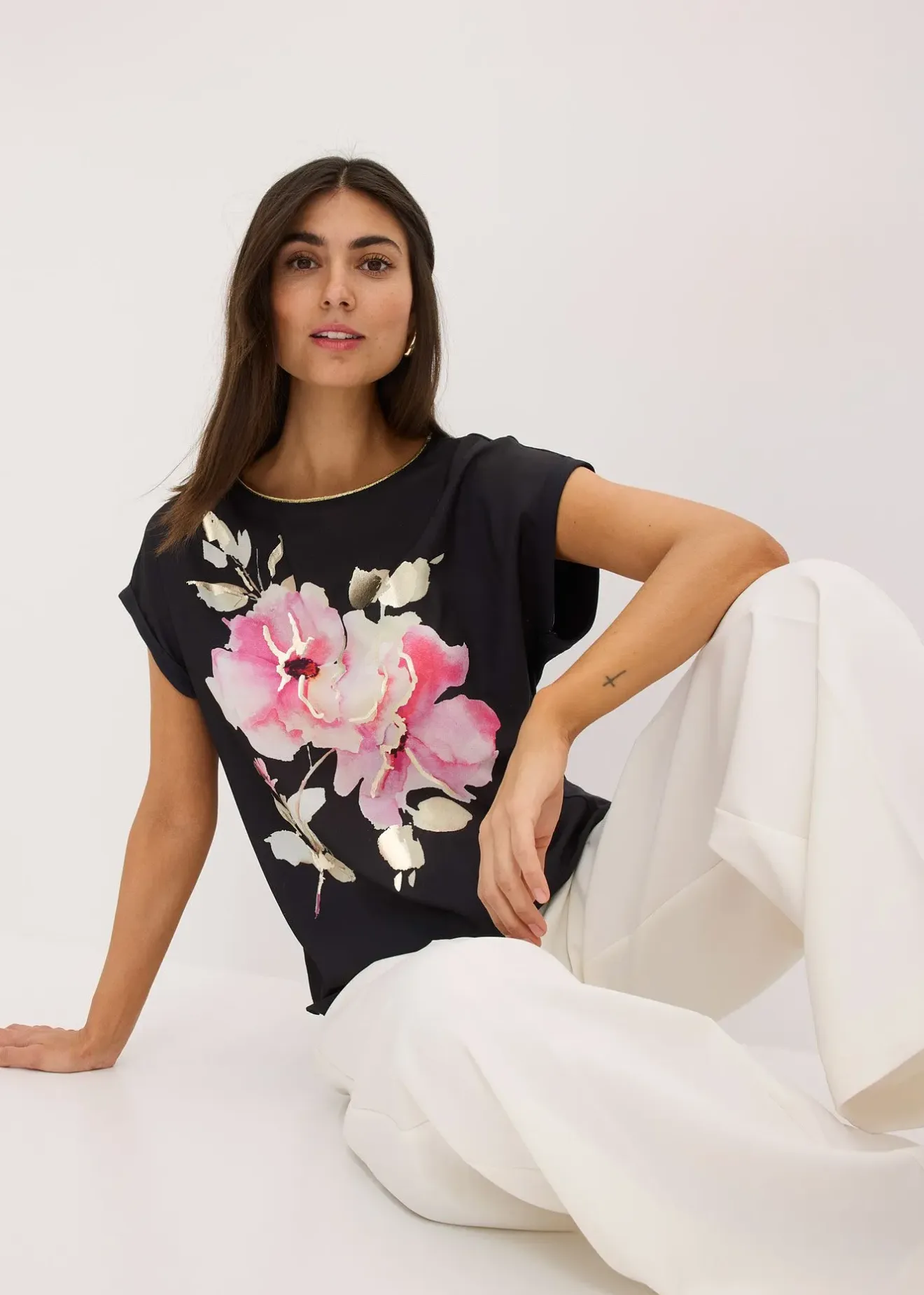 Femme bonprix T-Shirts & Tops|T-shirt à empiècement tissé