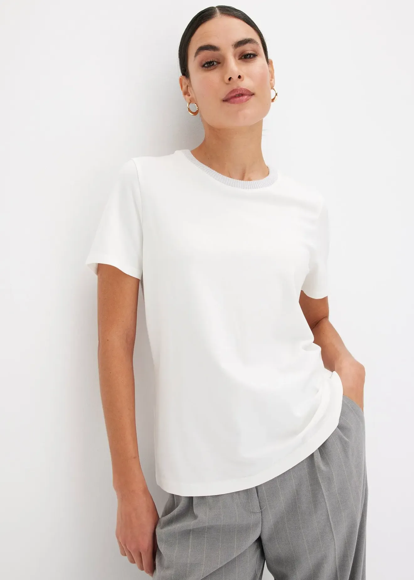 bonprix T-shirt à finitions en maille et fil brillant|Femme T-Shirts & Tops