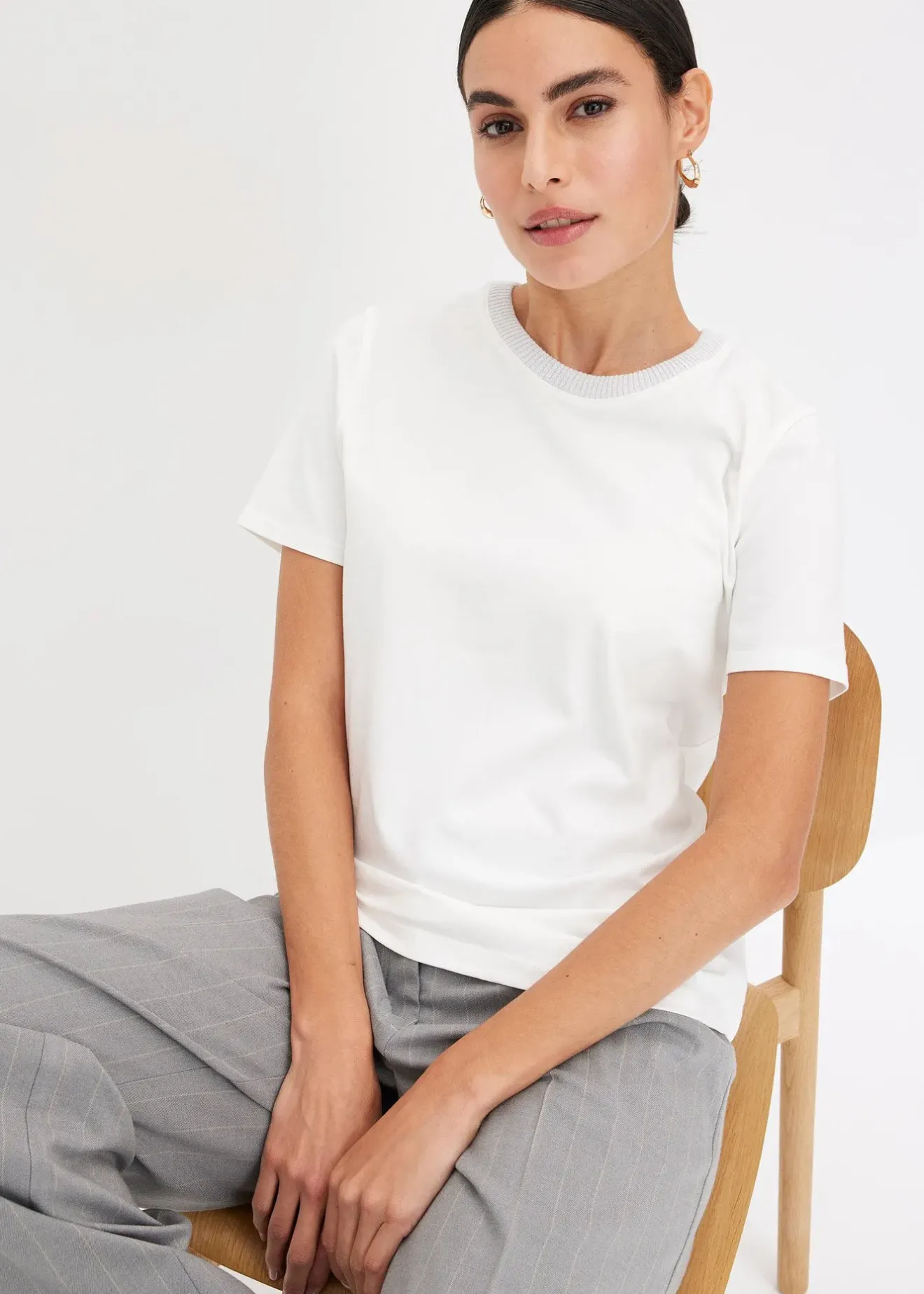 bonprix T-shirt à finitions en maille et fil brillant|Femme T-Shirts & Tops