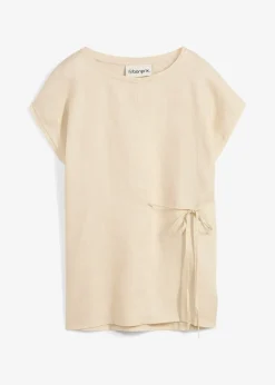 bonprix T-shirt 100% lin à finitions tissées|Femme Premium|T-Shirts & Tops