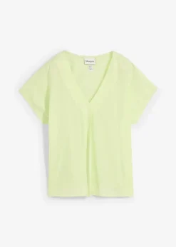 bonprix T-shirt avec soie et empiècement tissé|Femme Premium|T-Shirts & Tops