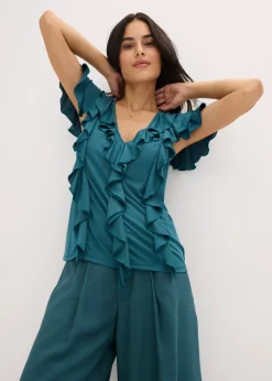 bonprix T-shirt avec volants en modal mélangé|Femme T-Shirts & Tops