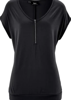 bonprix T-shirt avec zip, manches courtes|Femme T-Shirts & Tops
