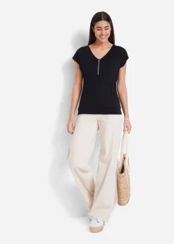 bonprix T-shirt avec zip, manches courtes|Femme T-Shirts & Tops