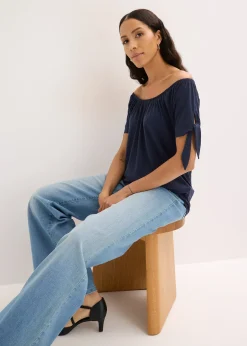 Femme bonprix T-Shirts & Tops|T-shirt col Bardot à détail nœud