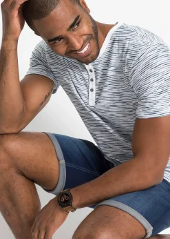 bonprix T-shirt col tunisien, 100% coton|Homme T-Shirts & Polos