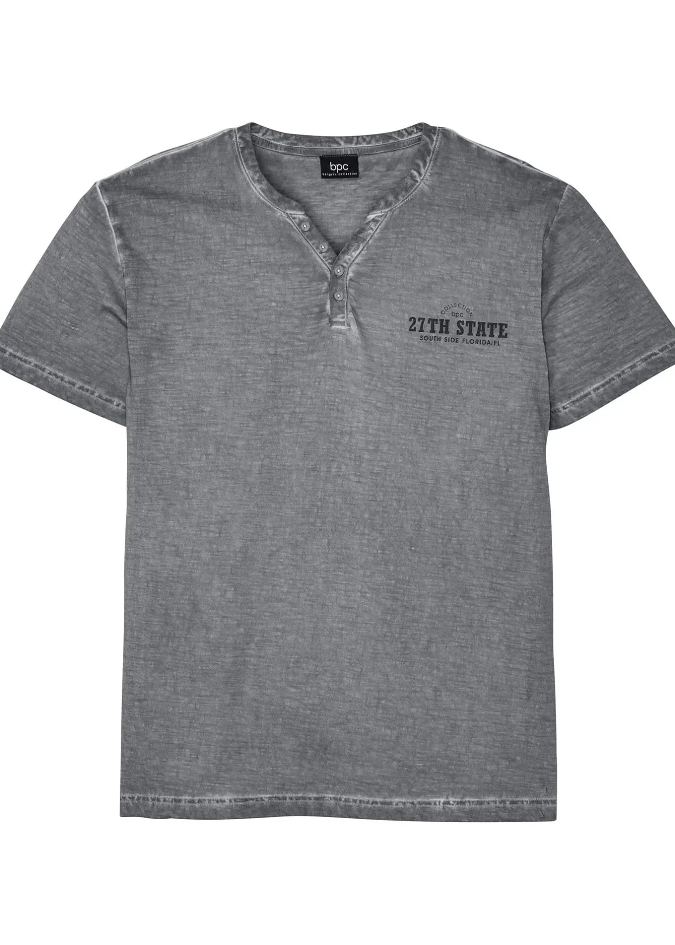 bonprix T-shirt col tunisien, aspect délavé, 100% coton|Homme T-Shirts & Polos