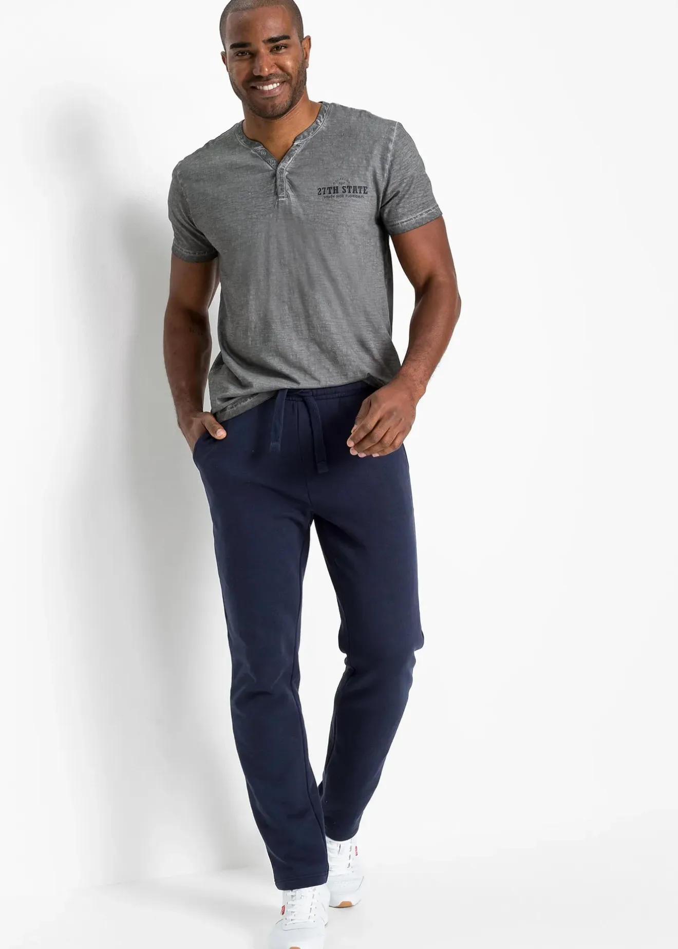 bonprix T-shirt col tunisien, aspect délavé, 100% coton|Homme T-Shirts & Polos