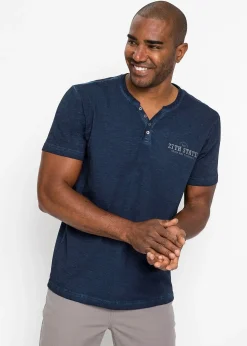 bonprix T-shirt col tunisien, aspect délavé, 100% coton|Homme T-Shirts & Polos