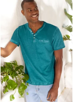 Homme bonprix T-Shirts & Polos|T-shirt col tunisien, aspect délavé, 100% coton