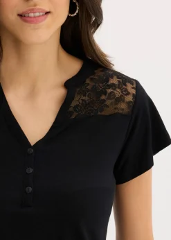 bonprix T-shirt col tunisien en viscose majoritaire|Femme T-Shirts & Tops