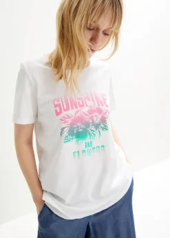 bonprix T-shirt coton avec imprimé, manches courtes|Femme T-Shirts & Tops