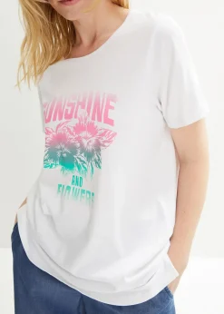 bonprix T-shirt coton avec imprimé, manches courtes|Femme T-Shirts & Tops