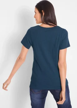 bonprix T-shirt coton en fil flammé, manches courtes|Femme T-Shirts & Tops