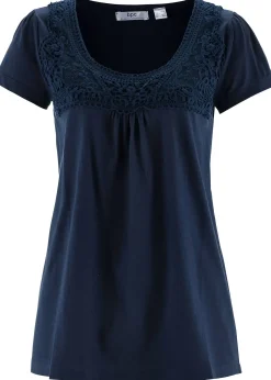 Femme bonprix T-Shirts & Tops|T-shirt coton et dentelle, manches courtes