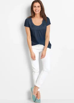 Femme bonprix T-Shirts & Tops|T-shirt coton et dentelle, manches courtes