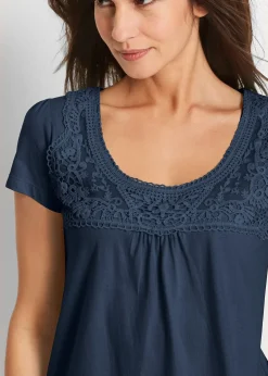 Femme bonprix T-Shirts & Tops|T-shirt coton et dentelle, manches courtes