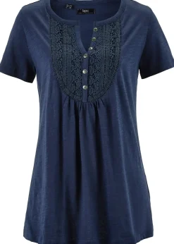 bonprix T-shirt coton fil flammé manches courtes|Femme T-Shirts & Tops