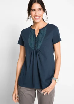 bonprix T-shirt coton fil flammé manches courtes|Femme T-Shirts & Tops