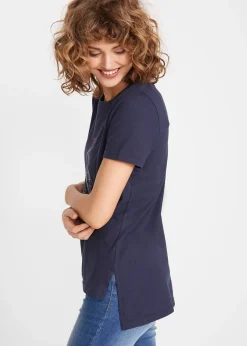 bonprix T-shirt coton imprimé et fendu sur le côté|Femme T-Shirts & Tops