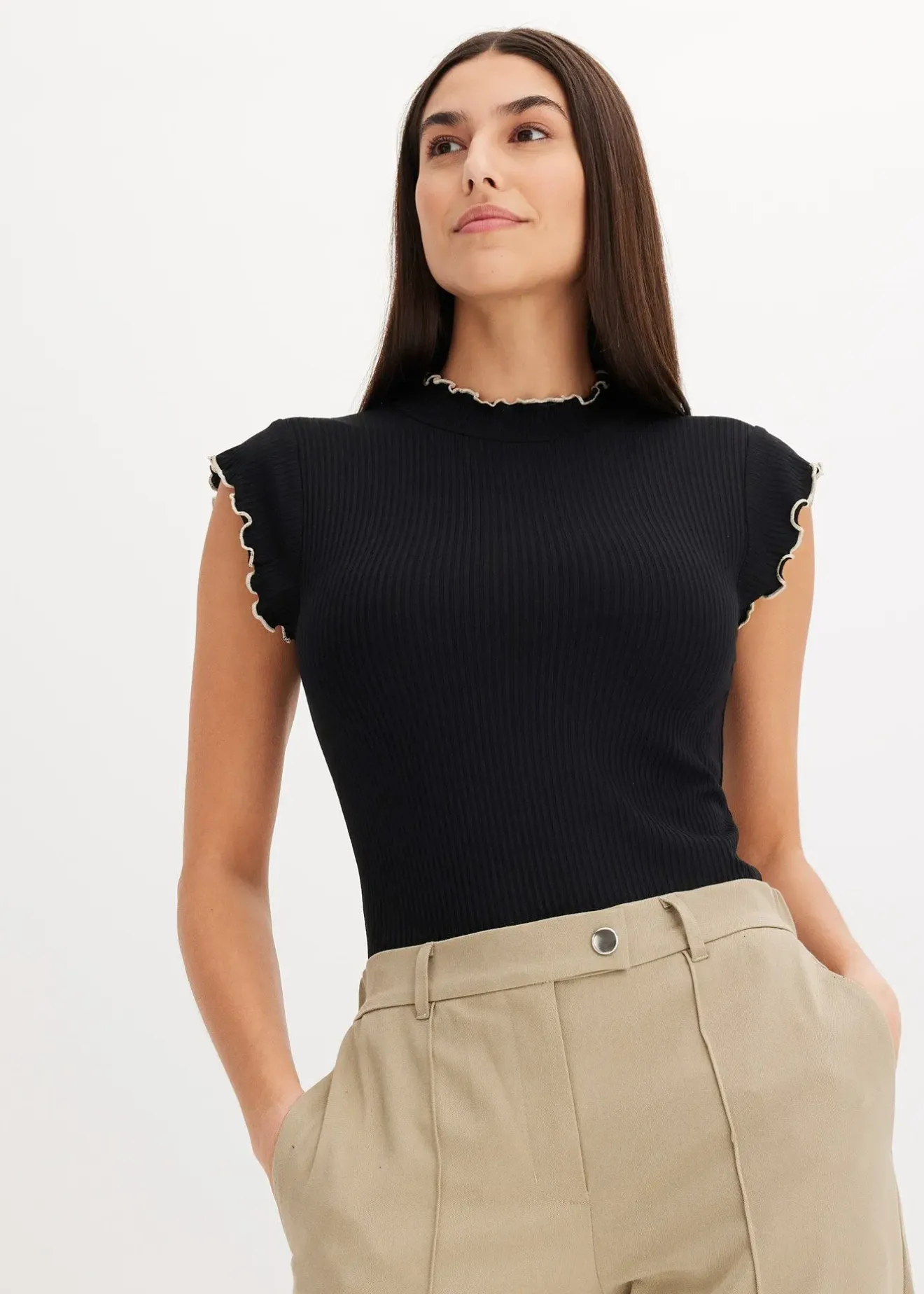 bonprix T-shirt côtelé en viscose extensible|Femme T-Shirts & Tops