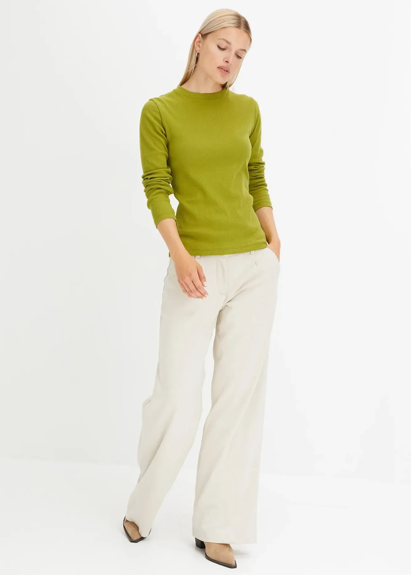 Femme bonprix Basiques|T-Shirts & Tops|T-shirt côtelé manches longues 100 % coton