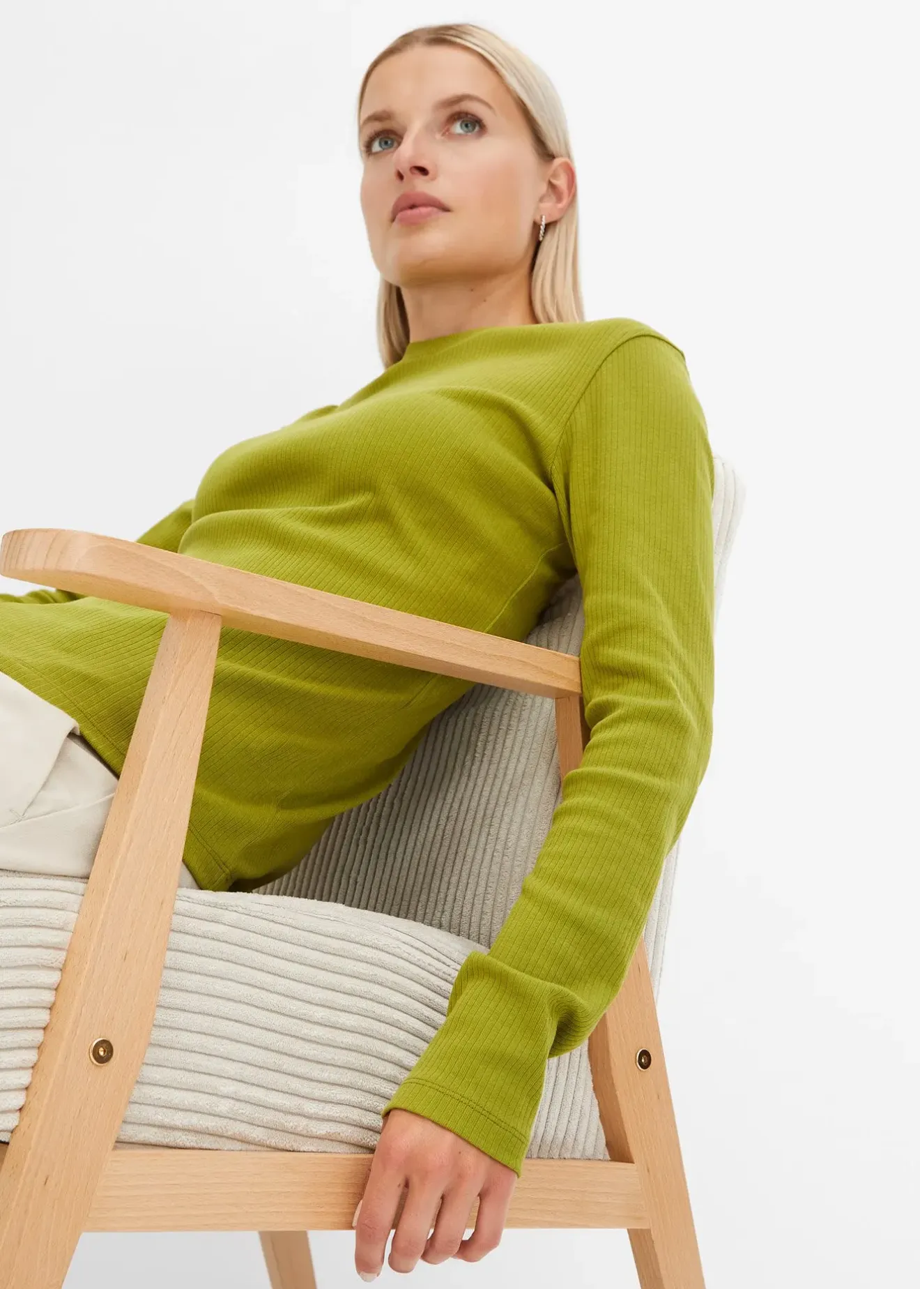 Femme bonprix Basiques|T-Shirts & Tops|T-shirt côtelé manches longues 100 % coton