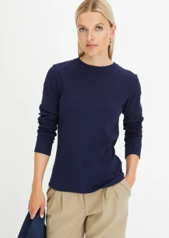 bonprix T-shirt côtelé manches longues 100 % coton|Femme Basiques|T-Shirts & Tops