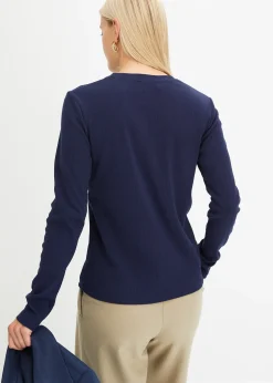 bonprix T-shirt côtelé manches longues 100 % coton|Femme Basiques|T-Shirts & Tops