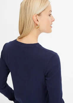 bonprix T-shirt côtelé manches longues 100 % coton|Femme Basiques|T-Shirts & Tops