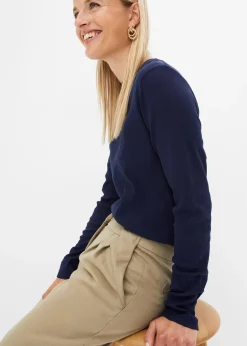 bonprix T-shirt côtelé manches longues 100 % coton|Femme Basiques|T-Shirts & Tops