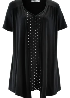 bonprix T-shirt 2en1 col V, manches courtes|Femme T-Shirts & Tops