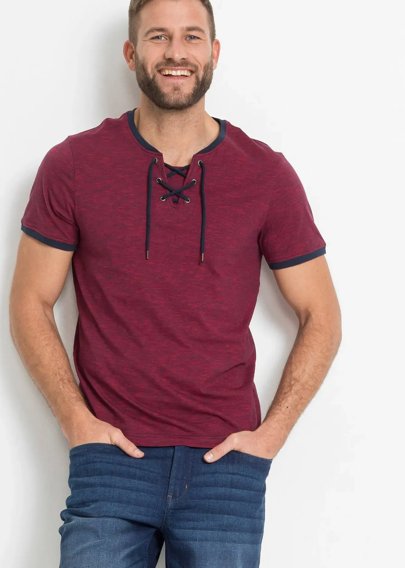 bonprix T-shirt en coton avec laçage|Homme T-Shirts & Polos