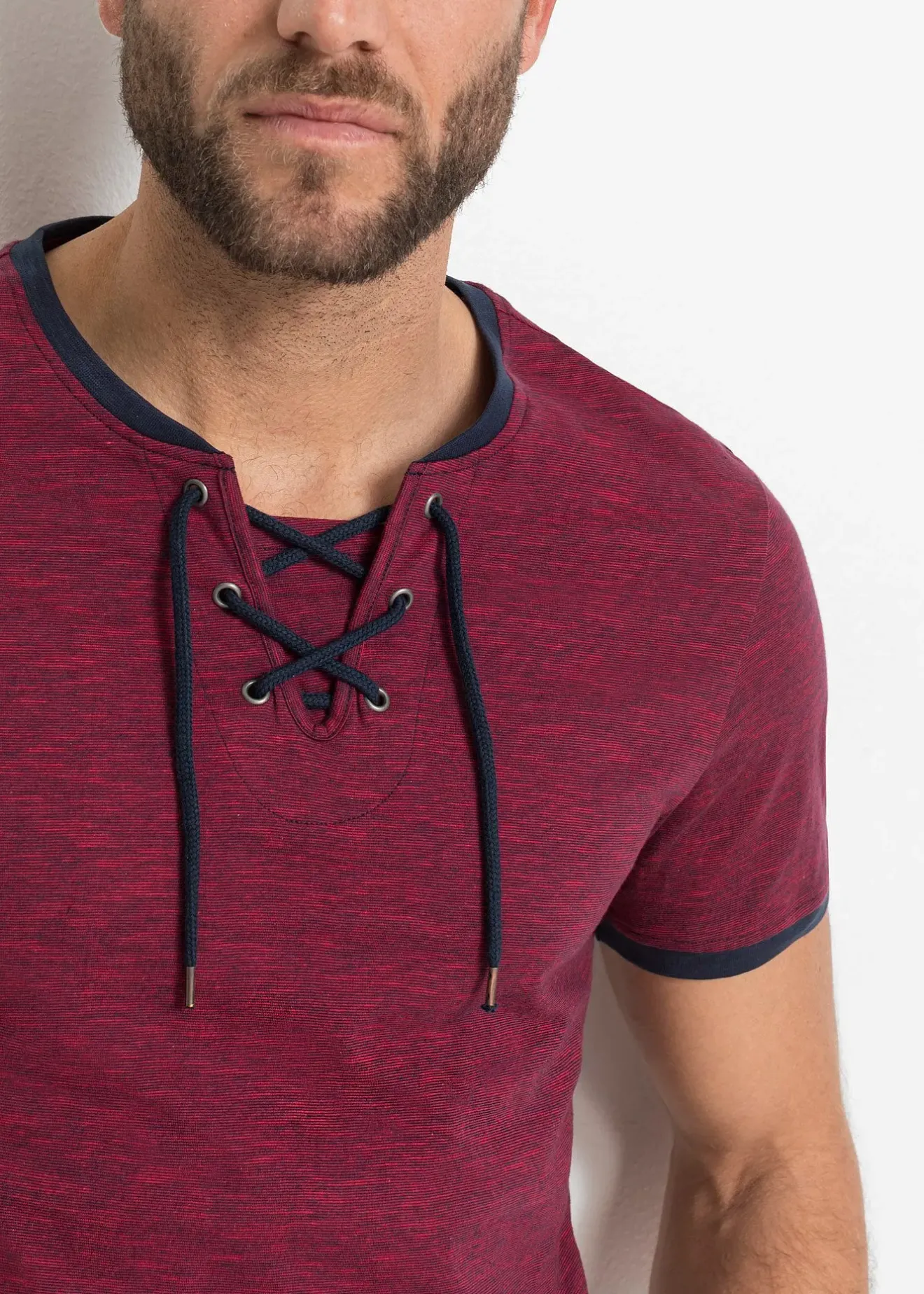 bonprix T-shirt en coton avec laçage|Homme T-Shirts & Polos