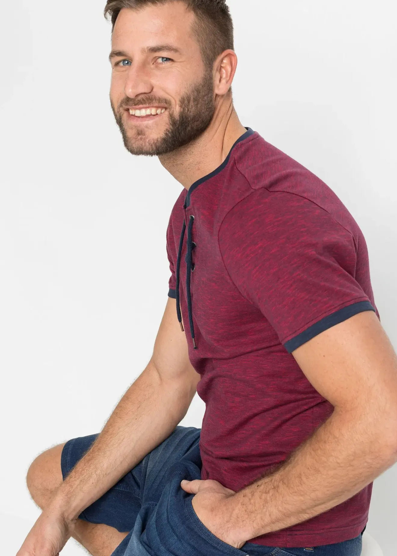 bonprix T-shirt en coton avec laçage|Homme T-Shirts & Polos