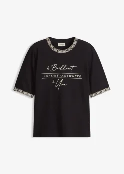 bonprix T-shirt en coton avec liseré perlé|Femme T-Shirts & Tops