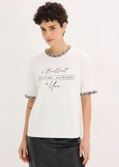 Femme bonprix T-Shirts & Tops|T-shirt en coton avec liseré perlé