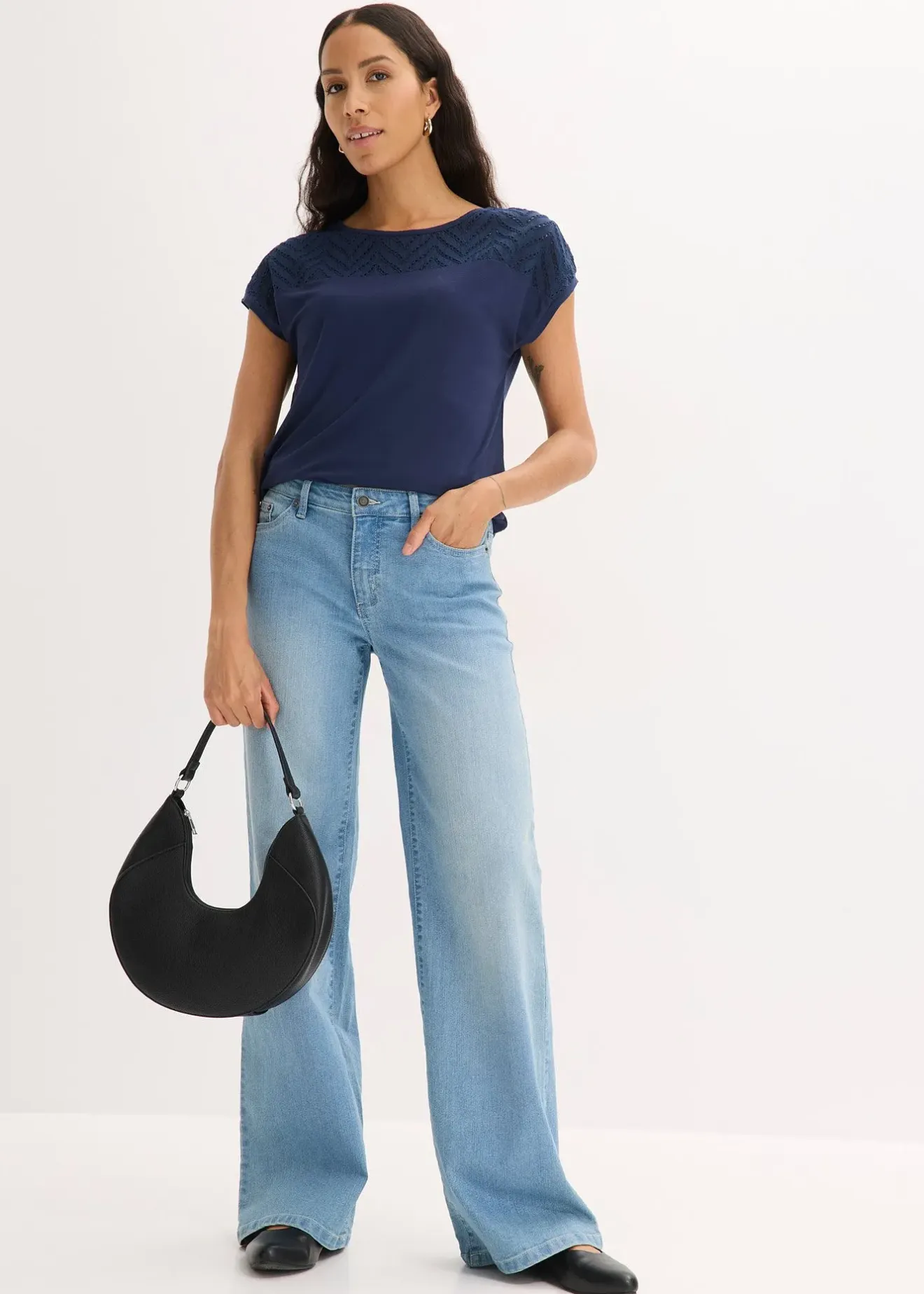 Femme bonprix T-Shirts & Tops|T-shirt en dentelle, en viscose douce