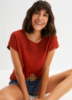 bonprix T-shirt en dentelle, en viscose douce|Femme T-Shirts & Tops