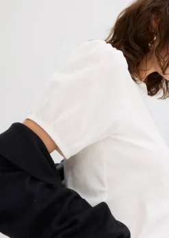 bonprix T-shirt en jersey avec manches bouffantes en popeline de coton|Femme T-Shirts & Tops