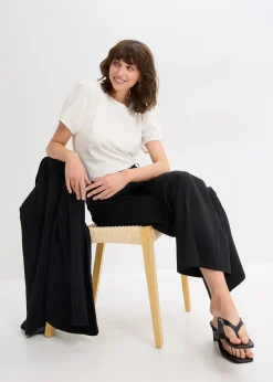 bonprix T-shirt en jersey avec manches bouffantes en popeline de coton|Femme T-Shirts & Tops