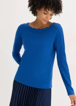 bonprix T-shirt en jersey milano à encolure festonnée|Femme T-Shirts & Tops