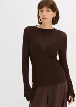 bonprix T-shirt en maille semi-transparent|Femme Maille|T-Shirts & Tops