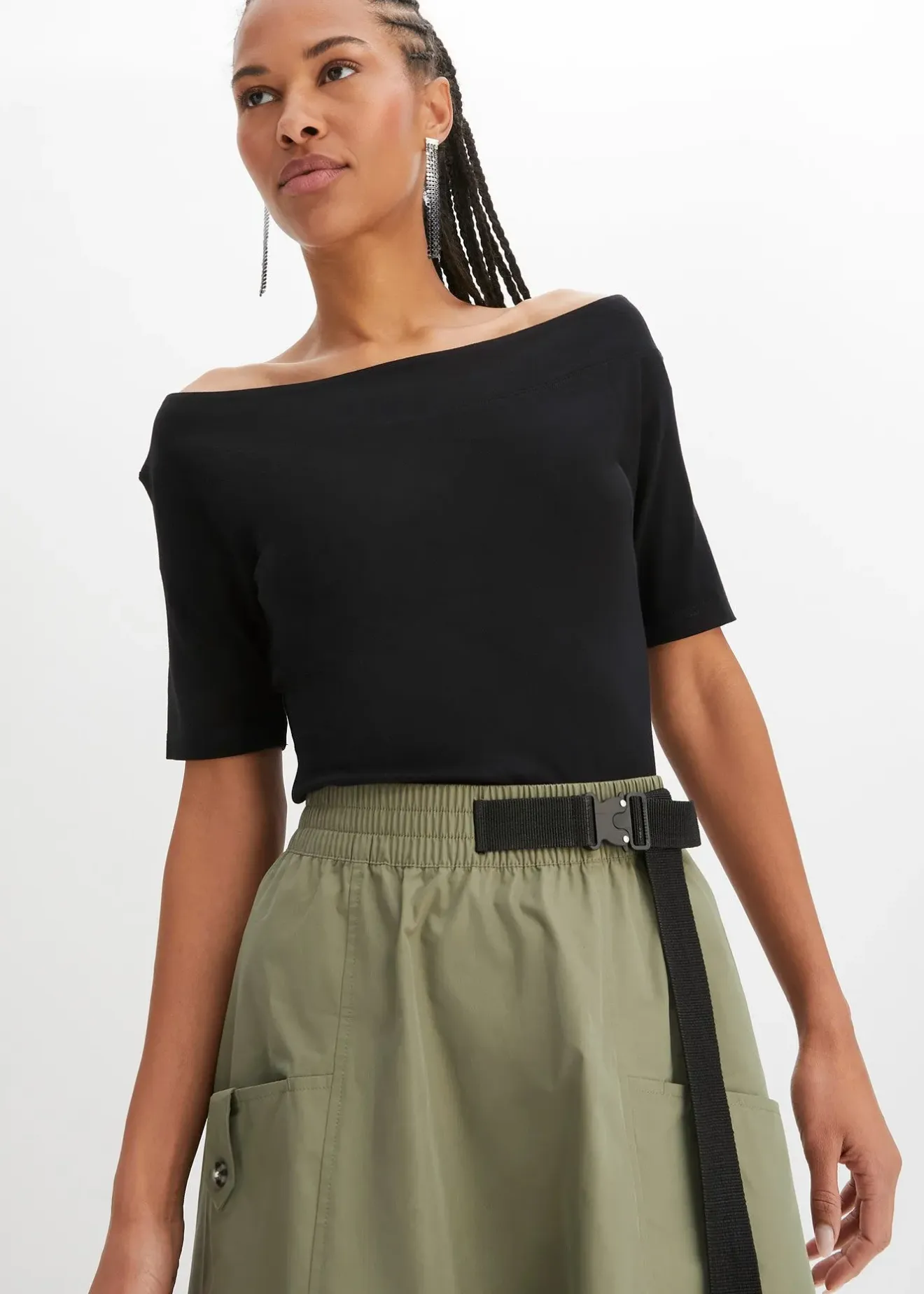 bonprix T-shirt encolure Bardot en viscose extensible|Femme T-Shirts & Tops