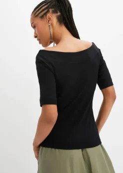 bonprix T-shirt encolure Bardot en viscose extensible|Femme T-Shirts & Tops
