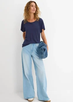 bonprix T-shirt fil flammé à manches papillon|Femme T-Shirts & Tops