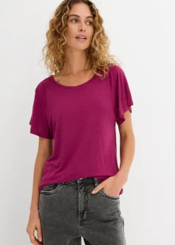 Femme bonprix T-Shirts & Tops|T-shirt fil flammé à manches papillon