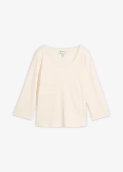 bonprix T-shirt manches 3/4 en jersey épais 100% coton|Femme Basiques|T-Shirts & Tops