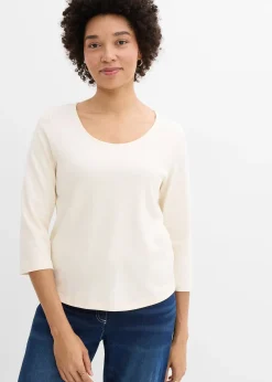 bonprix T-shirt manches 3/4 en jersey épais 100% coton|Femme Basiques|T-Shirts & Tops